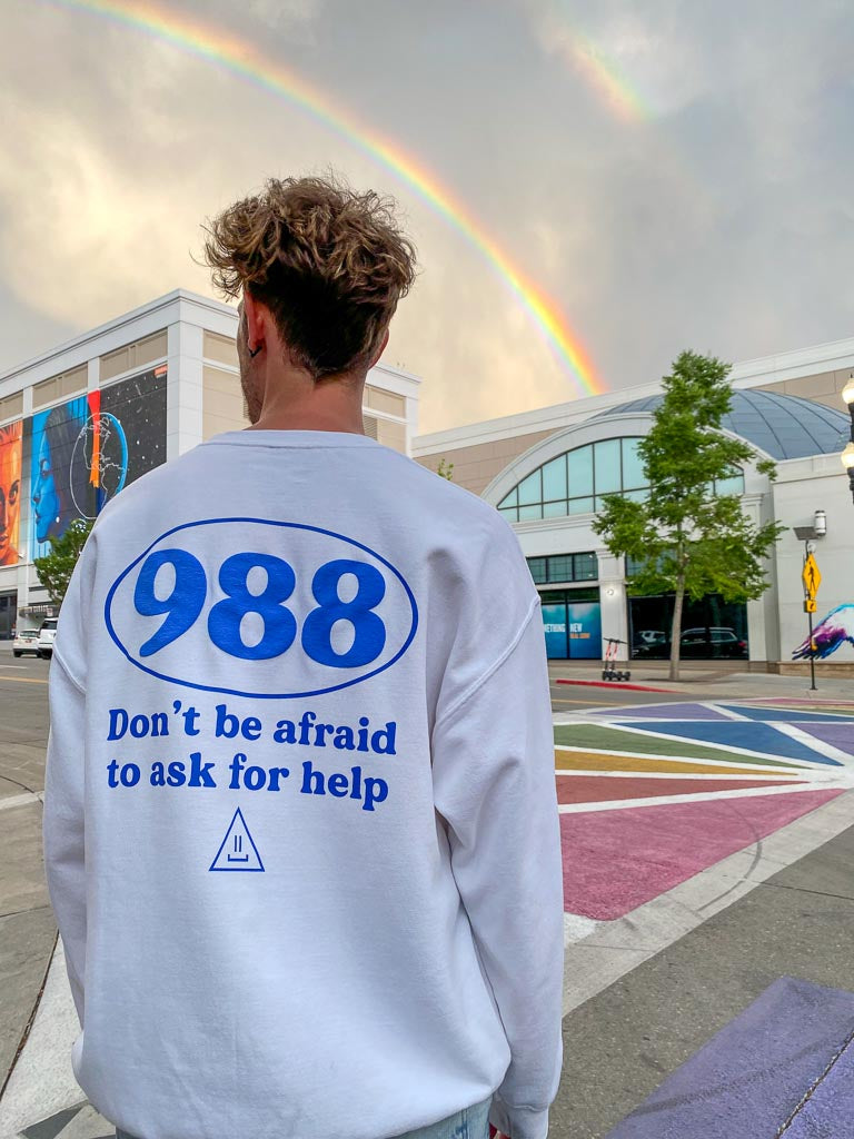 White 988 Sweatshirt | Mental Health Sweatshirt | STAY WEAR