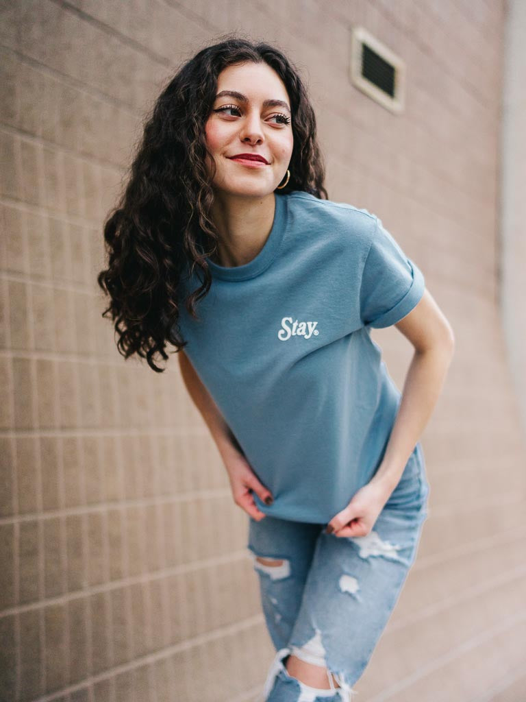 Slate Blue Back Printed T Shirt | Place for You Here Tee | STAY WEAR