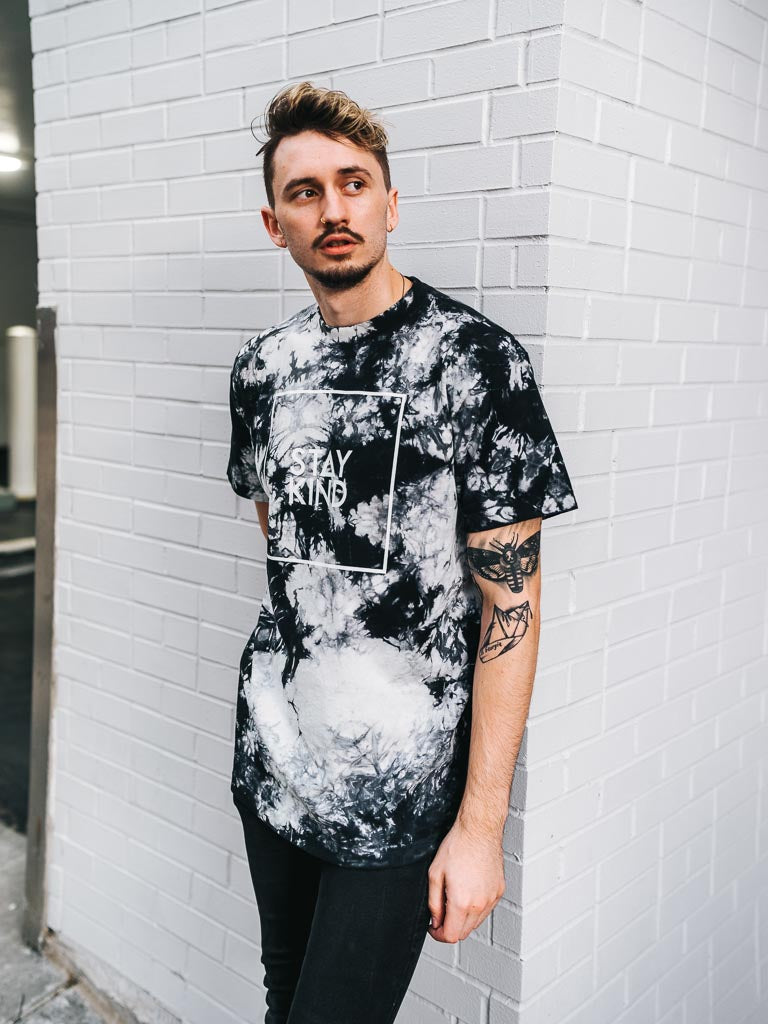 Stay Kind Tie-Dye Oversized Tee - Black & White