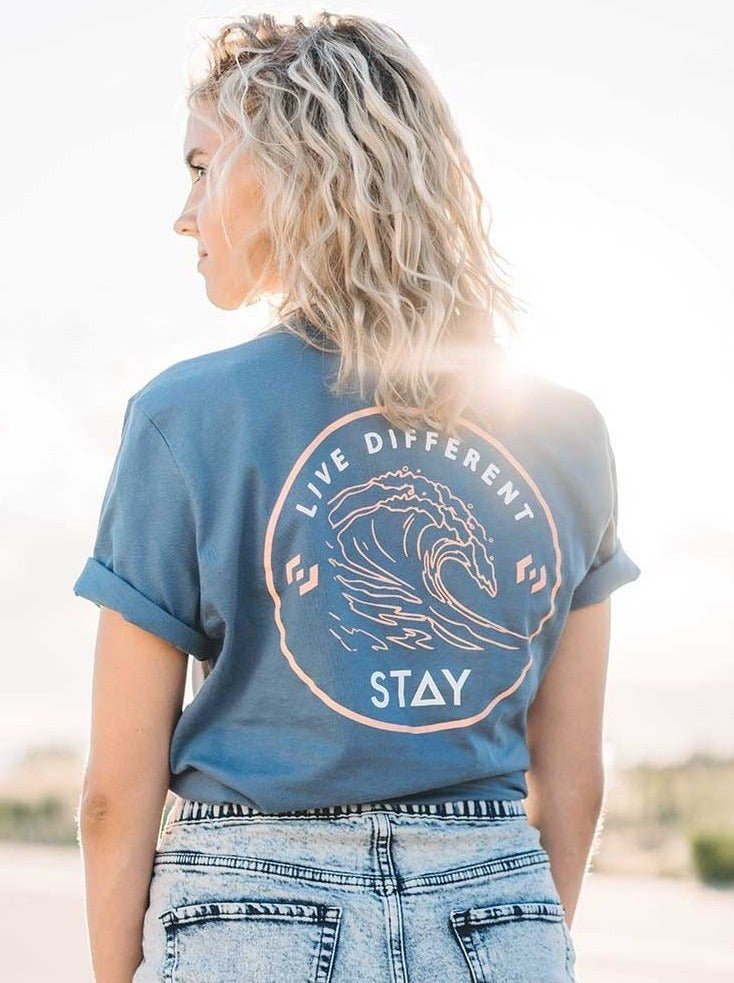 Waves Tee - Blue Steel - STAY WEAR