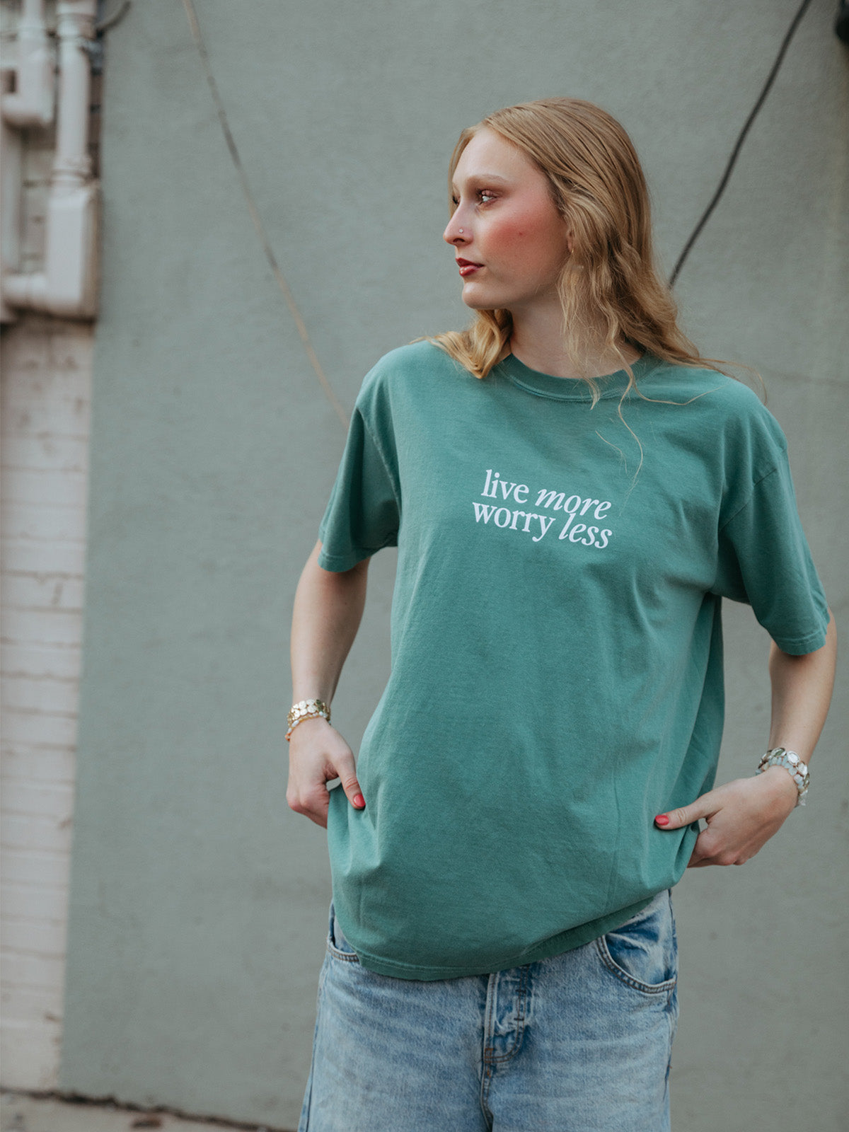 Live More Worry Less Tee - Light Green