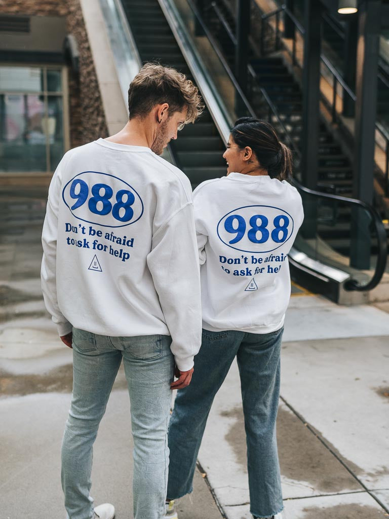 White 988 Sweatshirt | Mental Health Sweatshirt | STAY WEAR