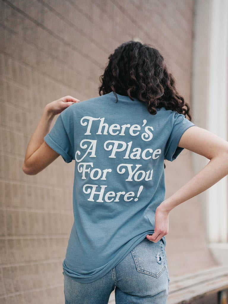 Slate Blue Back Printed T Shirt | Place for You Here Tee | STAY WEAR