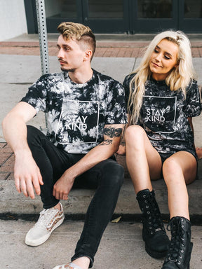 Stay Kind Tie-Dye Oversized Tee - Black & White